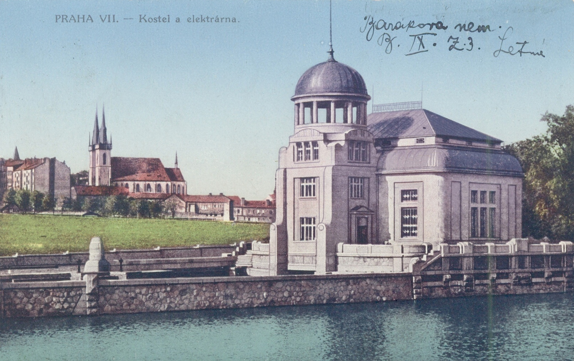Pohlednice se zobrazenim vodni elektrarny z roku 1915 foto archiv Povodi Vltavy statni podnik