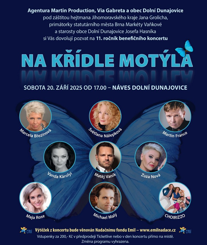 Na křídlech motýla, hudba, kultura, Náves Dolní Dunajovice, Březinová, France