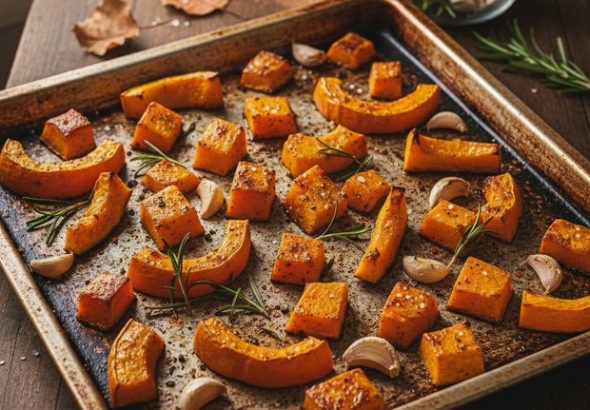Pečená dýně Hokkaidó, vaření, recept, podzim, dýně, česnek, rozmarín