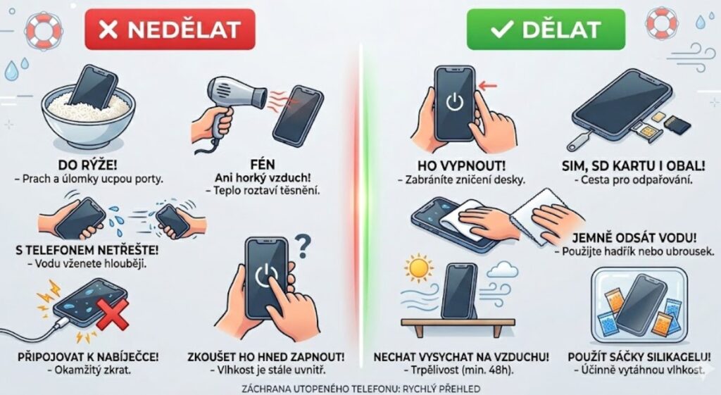 telefon spadl do vody, životní styl, Co dělat, když